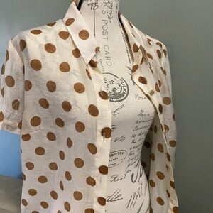 CAbi Cream and Brown Polka Dot Blouse